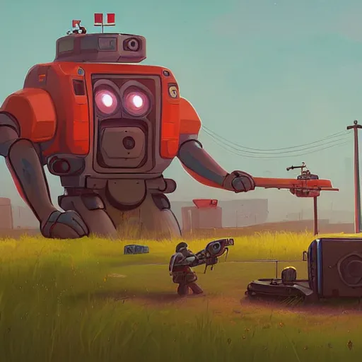 Image similar to a heavily armed battlebot, extremely detailed digital art by simon stalenhag