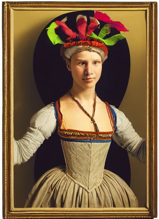 Prompt: portrait of young woman in renaissance dress and renaissance headdress, art by oliviero toscani