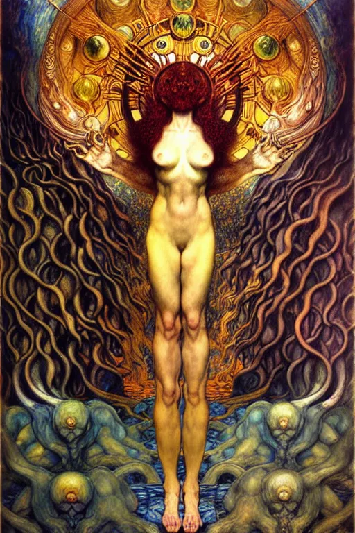 Image similar to Divine Chaos Engine by Karol Bak, Jean Delville, William Blake, Gustav Klimt, and Vincent Van Gogh, symbolist, visionary