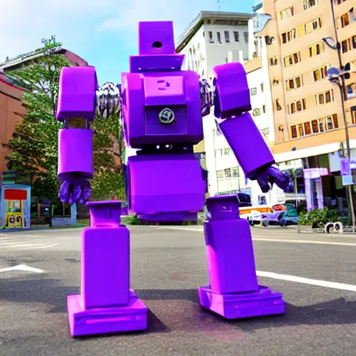 Image similar to giant toy soldier robot destroying a city laser, purple