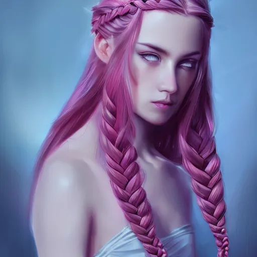 Prompt: teen girl, braided pink hair, twisted braid, gorgeous, amazing, elegant, intricate, highly detailed, digital painting, artstation, concept art, sharp focus, illustration, art by Ross tran