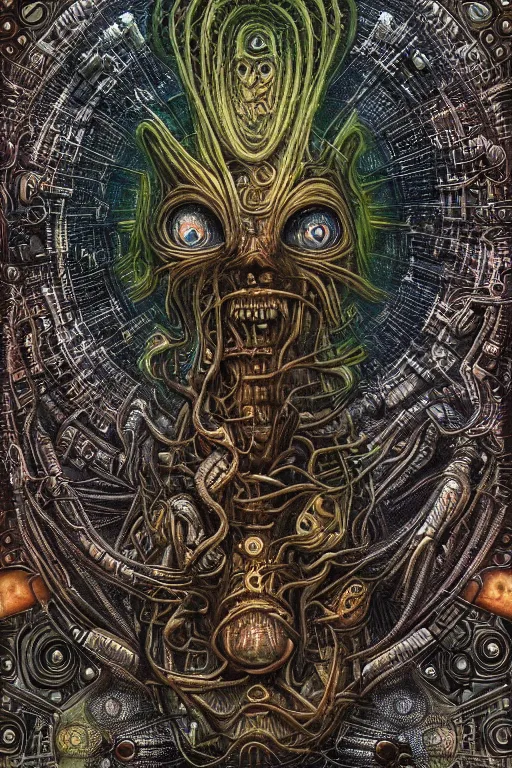 Image similar to a cosmic alien monster with incredibly detailed embedded symbols, global illumination, award winning works by H. R. Giger, Ernst Haeckel, Beto Val, Simon Holmedal, Silent Hill, acid color palette,