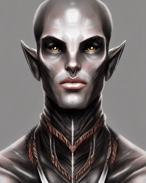 Image similar to portrait of a feminine male dark elf, obsidian skin, fantasy, elegant, intricate, highly detailed, digital painting, artstation, concept art, sharp focus, illustration