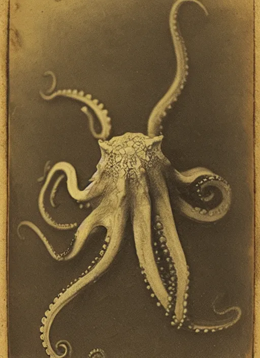 Prompt: Daguerreotype of an octopus, classical portrait, 1849