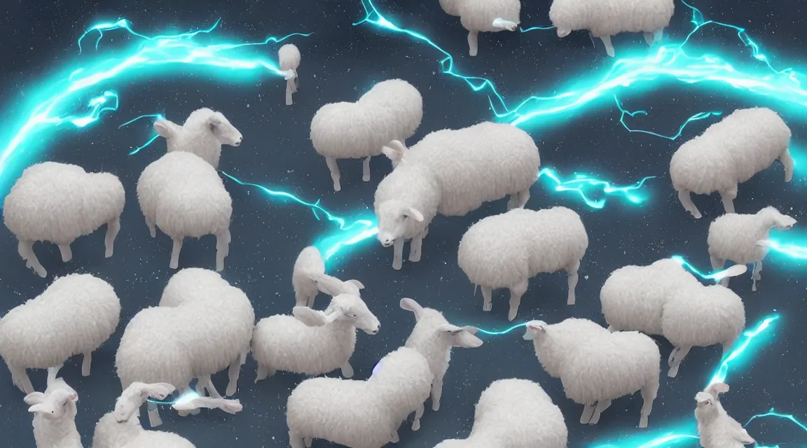 Image similar to do the androids dreams with electric sheeps, digital art, illustration style