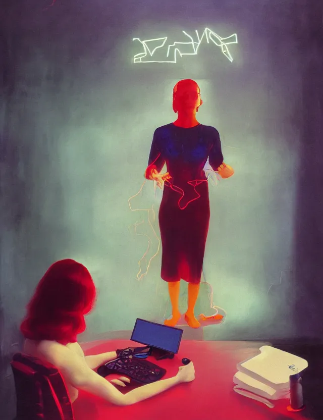 Prompt: woman playing computer games n dark room, redshift, wide shot, coloured polaroid photograph, pastel, kodak film, hyper real, stunning moody cinematography, by maripol, fallen angels by wong kar - wai, style of suspiria and neon demon, david hockney, detailed, oil on canvas