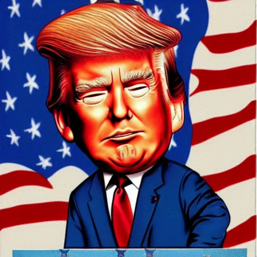 Image similar to Donald Trump on the cover of MAD art style Al Gaffee