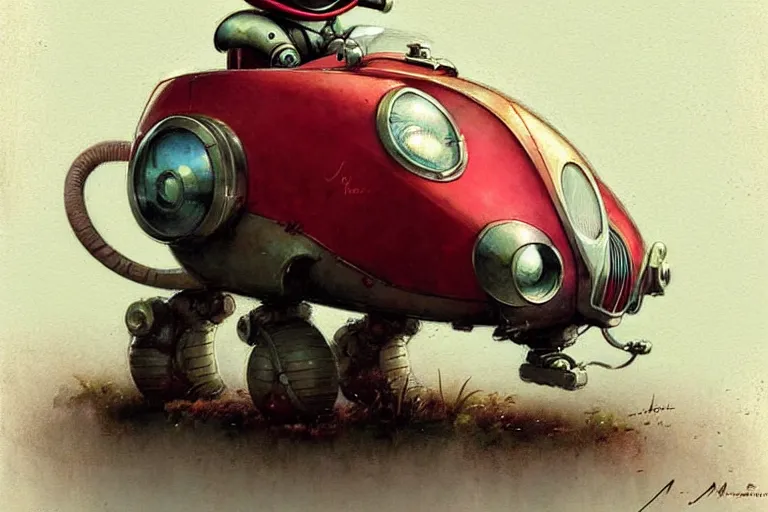 Image similar to adventurer ( ( ( ( ( 1 9 5 0 s retro future robot mouse explorer vehical. muted colors. ) ) ) ) ) by jean baptiste monge!!!!!!!!!!!!!!!!!!!!!!!!! chrome red