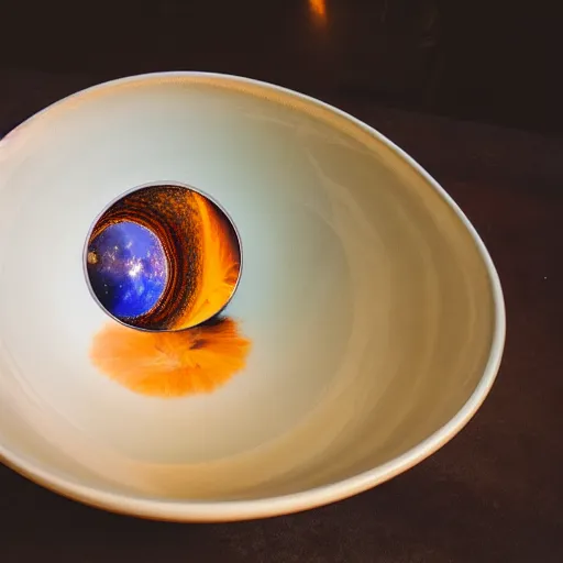 Image similar to A delicious bowl with The Universe inside, a bowl that contains the universe, the only lighting is from the sunlight, photorealistic imagery, 35mm photography, professional photography, 4k, 8k