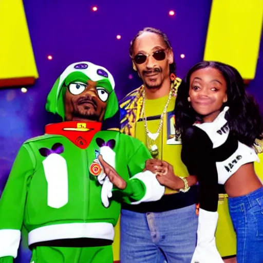 Image similar to snoop dogg as buzz lightyear dance battling jimmy neutron dressed as a powerpuff girl