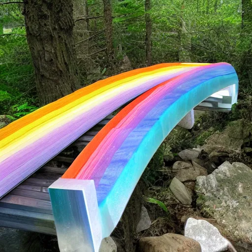 Image similar to the bridge to asgard, rainbow spectral bridge made from a large selenite