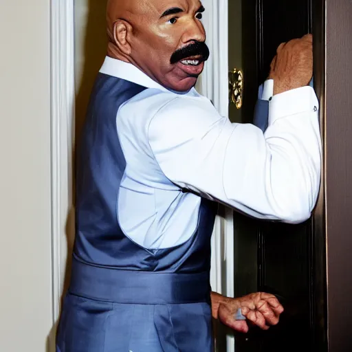 Image similar to Steve Harvey hitting his head on the doorframe