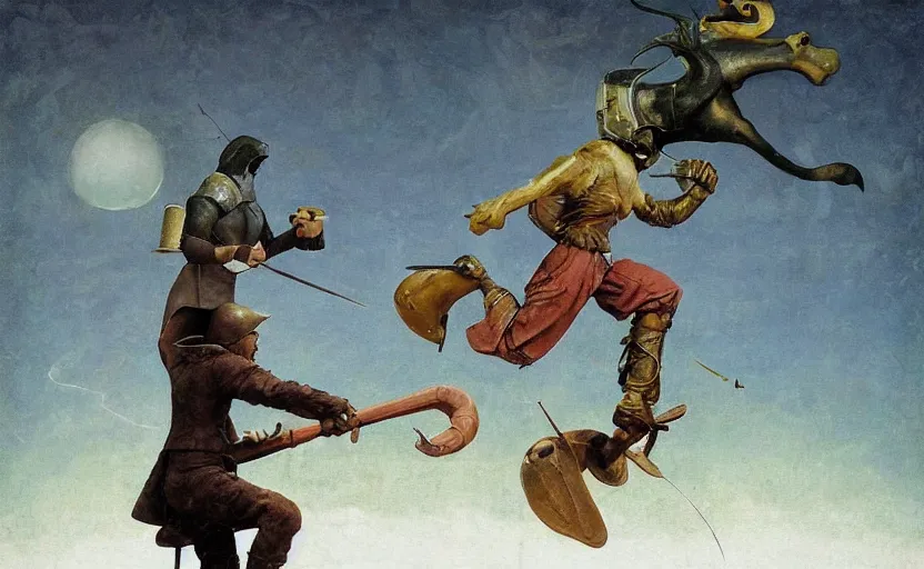 Prompt: full body cinematic fighting of gaunter o'dimm and the unseen elder, concept art, action pose, very coherent and colorful high contrast masterpiece by norman rockwell franz sedlacek hieronymus bosch dean ellis simon stalenhag rene magritte gediminas pranckevicius