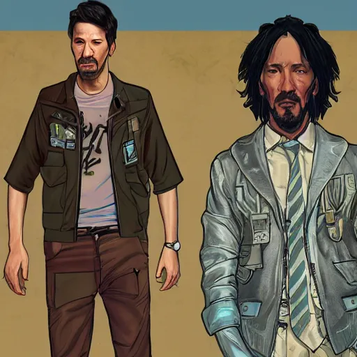 Image similar to keanu reevez in the art style of disco elysium