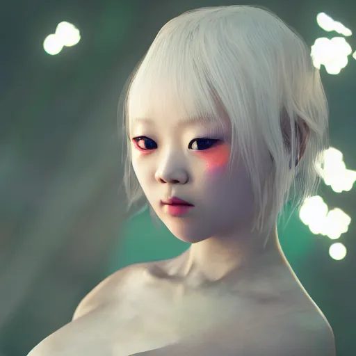Image similar to beautiful albino Asian girl by Hiroaki Samura, unreal engine octane, colorful, portrait, gliter, depth of field, 8k