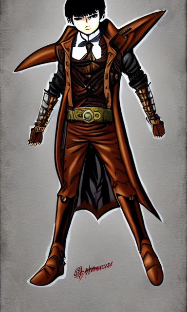 Image similar to steampunk superhero, digital art, comics style art, berserk anime style