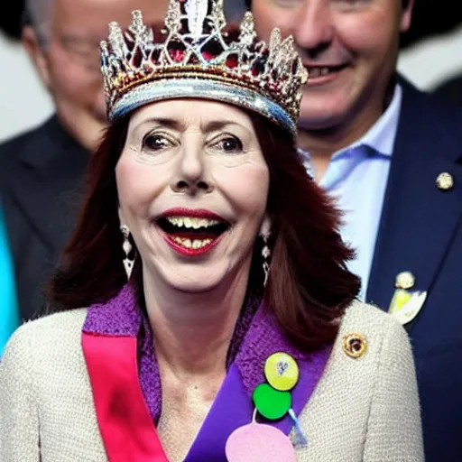 Prompt: cristina!! kirchner!! crowned in the throne as queen