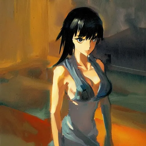 Image similar to greg manchess painting of an anime woman, direct flash photography at night, makoto shinkai