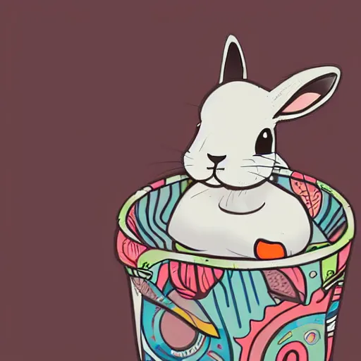 Prompt: digital illustraton of a bunny rabbit inside a pocket of a shirt