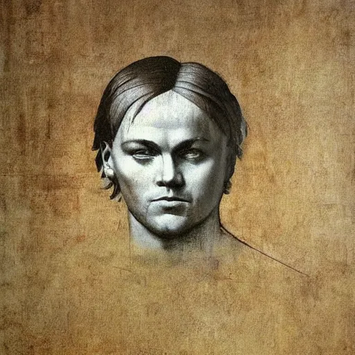 Image similar to dicaprio by davinci, oil canvas