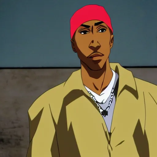 Image similar to Tupac Shakur, screenshot from a 2012s anime