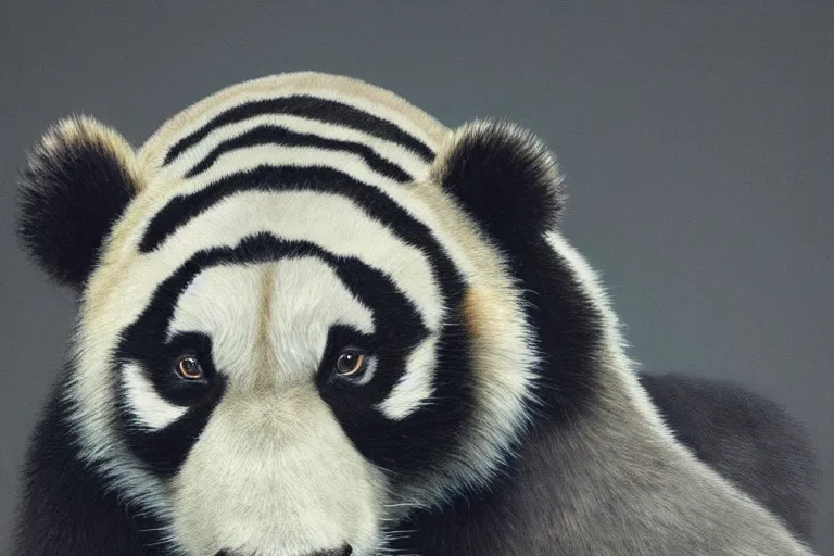 Prompt: panda tiger hybrid animal, portrait by tim eitel