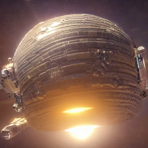 Prompt: dyson sphere in space, holes intricate abstract, unreal engine tech demo, golden hour