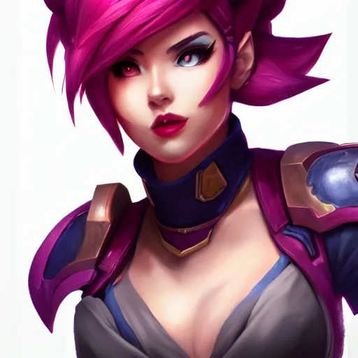 Image similar to portrait of Vi from League of Legends, by Fortiche Studio, by Riot Games, from Netflix's Arcane, trending on artstation,fine details, realistic shaded, fine-face, painted texture, pretty face