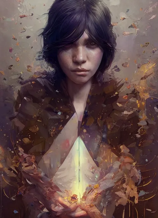 Prompt: photorealistic portrait by michael komarck, greg rutkowski, victo ngai, artgerm and j. dickenson, the human capacity to abstract discrete categories over continuous phenomenon constitutes perhaps our greatest blessing and curse