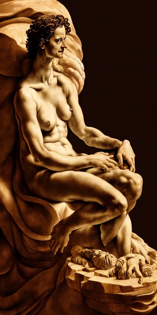 Image similar to michelangelo carving the the statue of eva green, photorealistic, hyperdetailed, studio lighting, octane render, caustics