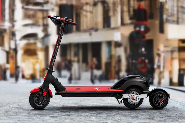 Prompt: a mobility scooter designed by ferrari