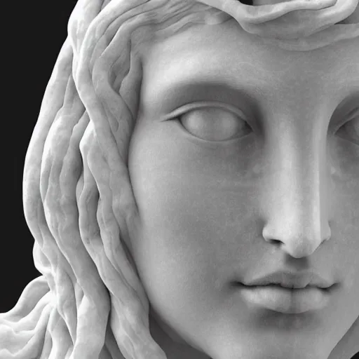 Prompt: “a delicate renaissance marble sculpture of a !female !!face , covered with water veil, highly detailed transparent marble cloth, gi, global illumination, physically based rendering, photorealistic, top light , dark background”