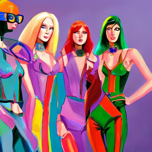 Image similar to 1970 cyberverse fashion, gucci catwalk, oil painting, digital art, ultradetailed, artstation