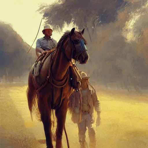 Prompt: man carries horse, hyperrealism, no blur, 4 k resolution, ultra detailed, style of ron cobb, adolf hiremy - hirschl, syd mead, ismail inceoglu, rene margitte