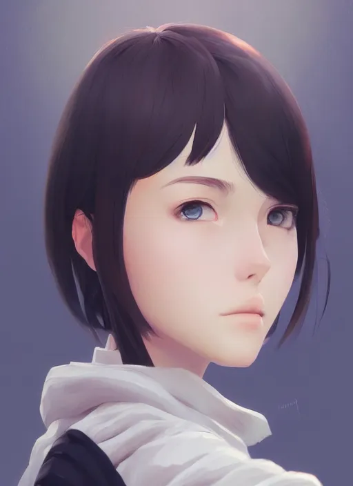 Prompt: portrait of a girl with a square hairstyle, short bangs, wonderful eyes, complex, applied to tone, ambient lighting, high detail, digital painting, artstation, concept art, 4 k, stunningly beautiful, clear focus, makoto shinkai and akihiko yoshida, hidari and vlop