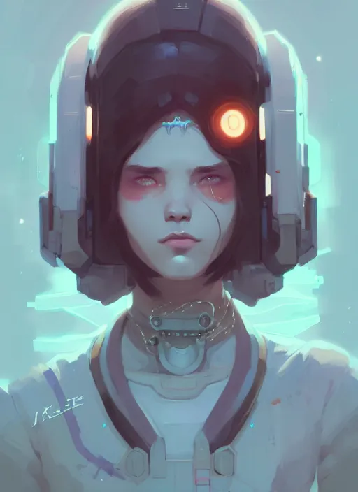 Image similar to portrait of cute psyker maiden girl, warhammer, cyberpunk by atey ghailan, by greg rutkowski, by greg tocchini, by james gilleard, by joe gb fenton, by in kaethe butcher, dynamic lighting, gradient light blue, brown, blonde cream and white color in scheme, grunge aesthetic