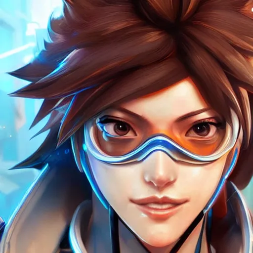 Prompt: tracer from overwatch, character portrait, close up, concept art, intricate details, highly detailed photorealistic in the style of artgerm