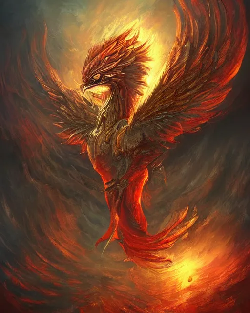 Prompt: ''Wallpaper of a phoenix , d&d, fantasy, detailed, digital art, by Ric Ow, by Fahmi Fauzi''