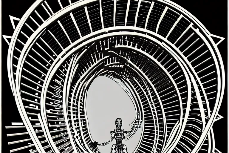 Image similar to a double helix dna cyberpunk steampunk carved archway, art deco high details, lineart, by vincent di fate and joe fenton, inking, screen print, masterpiece, trending on artstation, sharp, high contrast, hyper - detailed, ultrawide, hd, 4 k, 8 k