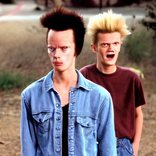 Prompt: movie still of the teenage actors playing beavis and butthead in full proper detail
