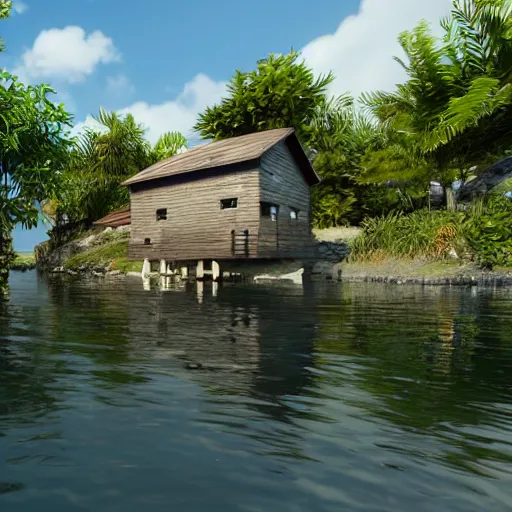 Prompt: house on the island, unreal engine, high detail, realism, award winning, detailed lighting