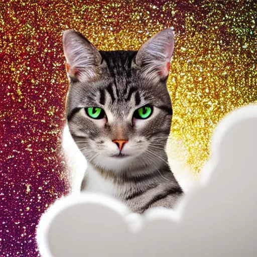 Prompt: a cat in a cloud of glitter