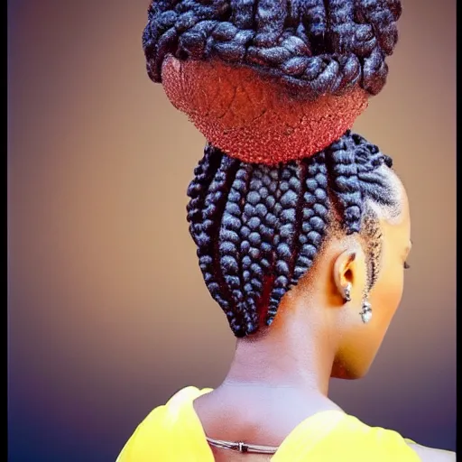 Prompt: a woman whose braids looks like the shape of a brain on her head