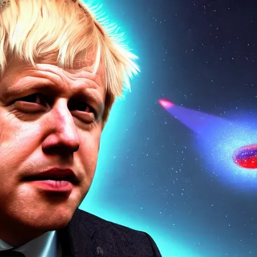 Prompt: boris johnson flying through the cosmos, close up on his face, 8k computer render, unreal engine, bright, vibrant colors, ultra realistic