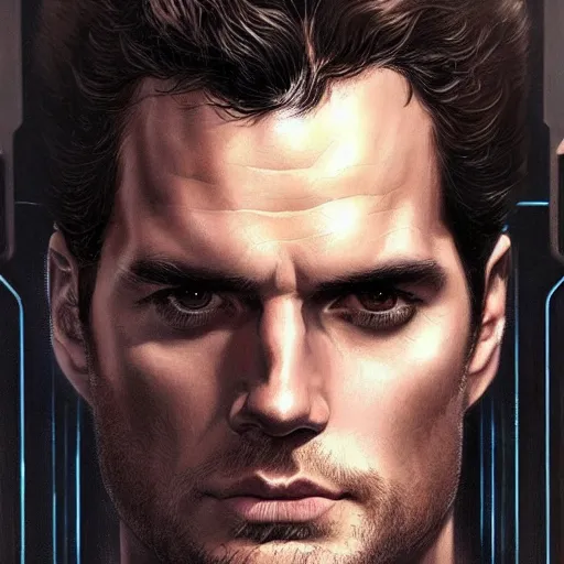 Image similar to henry cavill as a realistic scifi cyberpunk knight, closeup portrait art by donato giancola and greg rutkowski, realistic face, digital art, trending on artstation, symmetry!!!