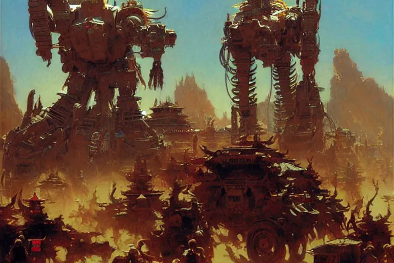 Image similar to wuxia, huge machine robot, painting by gaston bussiere, craig mullins, j. c. leyendecker