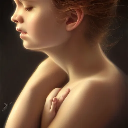 Prompt: pure love is patient love is kind, mother and child ; photorealistic oil painting by charlie bowater and mark brooks ; highly detailed cute faces by wlop ; trending on artstation ; 8 k high resolution, symmetrical, cinematic, high coherence, golden ratio, rule of thirds, perfectly centered ; anatomically correct faces