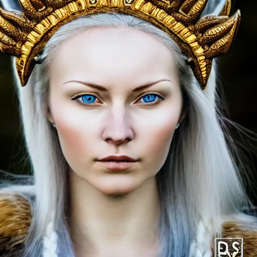 Image similar to photo of a real-life beautiful nordic queen, highly detailed