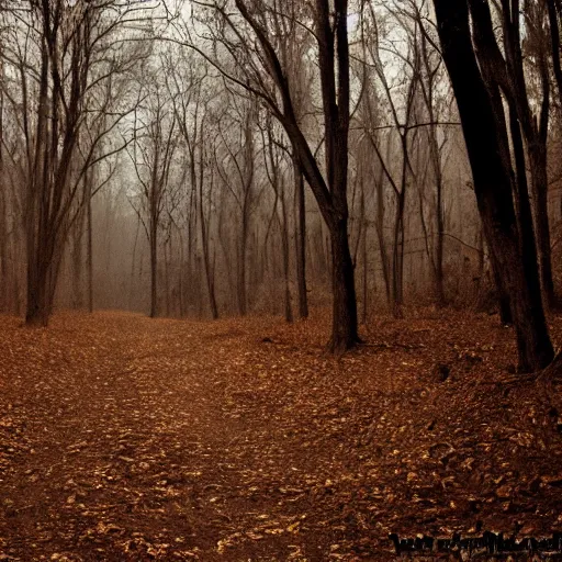 Image similar to a dark forest somewhere in usa, old forgotten photo