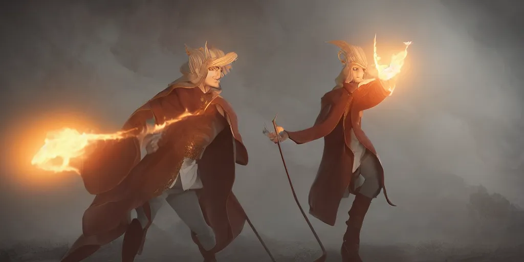 Image similar to donald trump as a beautiful elven princes casting a fireball anime style, moody lighting, octane render